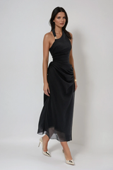 Domitila Halter Neck Asymmetric Maxi Dress