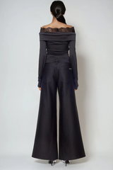 Dugald Lace Off Shoulder Twist Top In Black