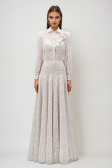 Du Embroidered Floral Lace Skirt Set