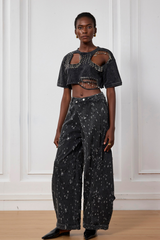 Harlee Cutout Paperclip Embellished T Shirt In Black