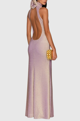 Farkhod Backless Flower Glitter Maxi Dress