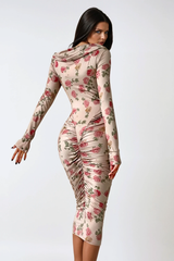 Dominiks Floral Bodycon Ruch Midi Dress In Pink