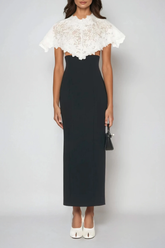 Domnica Lace Shawl Embroidered Split Midi Dress