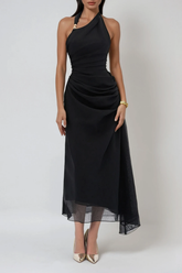 Domitila Halter Neck Asymmetric Maxi Dress
