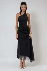 Domitila Halter Neck Asymmetric Maxi Dress