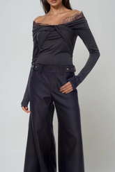 Dugald Lace Off Shoulder Twist Top In Black