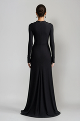 Adobe Long Sleeve Rhinestone Flower Maxi Dress In Black