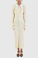 Almis Lapel Feather Knit Maxi Dress