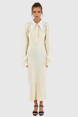 Almis Lapel Feather Knit Maxi Dress