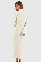 Almis Lapel Feather Knit Maxi Dress