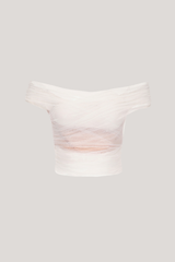 Alusia Off Shoulder Ruch Mesh Top In White