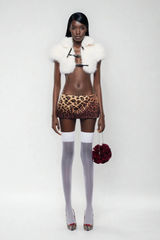 Amytis Faux Fur Cutout Crop Top In White