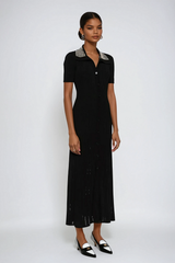 Anastacia Embellished Lapel Knit Maxi Dress