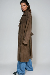 Anastazja Lapel Lace Up Suede Coat