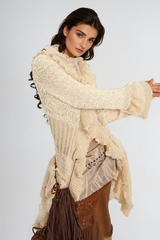 Ande Ruffle Asymmetric Knit Jacket In Khaki