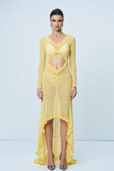 Aniya Off Shoulder Cutout Mesh Maxi Dress In Yellow