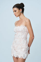 Ankan Spaghetti Flower Mini Dress In Pale Pink
