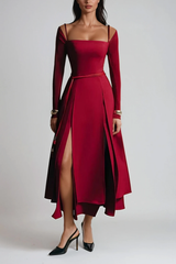 Annelien Lace Up Split Maxi Dress In Red