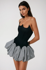 Aragog Asymmetric Strapless Grid Mini Dress