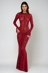 Ardelle Leopard Mesh Backless Maxi Dress