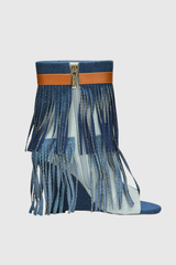Arian Peep Toe Fringe Suede Boots In Blue