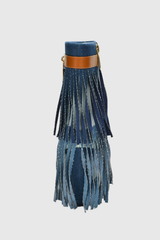Arian Peep Toe Fringe Suede Boots In Blue