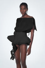 Baatar Backless Ruffle Flower Mini Dress In Black