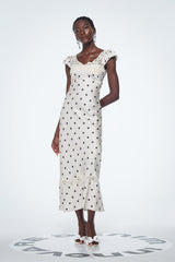 Badriyah Dot Satin Lace Maxi Dress