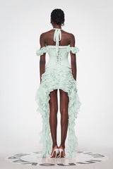 Baha Ruch Ruffle Fringe Mini Dress In Green