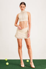 Baldomar Cutout Sleeveless Skirt Set In Apricot