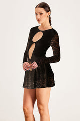 Balendin Lace Cutout Mesh Mini Dress In Black