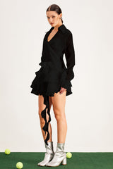 Balfour Ruffle Flower Mini Dress In Black