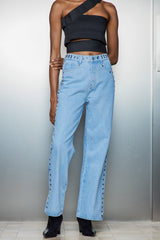 Banquo Star Embellished Barrel Jeans In Blue