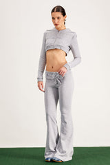 Bao Hooded Crop Bootcut Pants Set In Grey