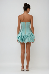 Batsheva Strapless Flower Ruch Puffy Mini Dress