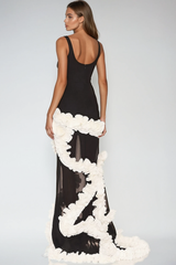 Beckah Mesh Ruffle Asymmetric Maxi Dress