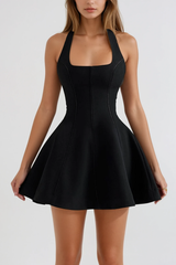Beckham Halter Neck Ruffle Mini Dress In Black