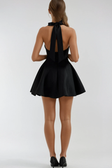 Beckham Halter Neck Ruffle Mini Dress In Black