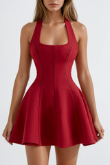 Beckham Halter Neck Ruffle Mini Dress In Red