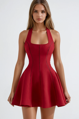 Beckham Halter Neck Ruffle Mini Dress In Red