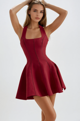 Beckham Halter Neck Ruffle Mini Dress In Red
