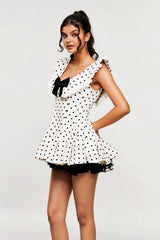 Bede Dot Plunge Lace Ruffle Mini Dress