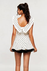 Bede Dot Plunge Lace Ruffle Mini Dress