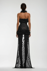 Begum Mesh Ruffle Lace Up Asymmetric Mini Dress