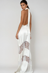 Bernal Satin Lace Cutout Floral Maxi Dress In White