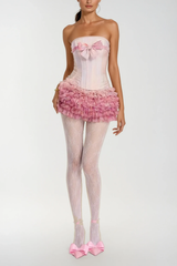Bert Strapless Bow Mesh Ruffle Skirt Set