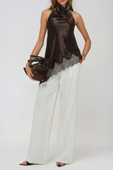Bess Halter Neck Asymmetric Lace Top