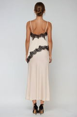 Bess Lace Asymmetric Satin Top In Beige