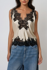 Bess Lace Satin Top In Apricot