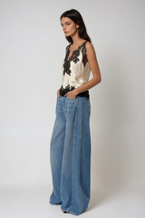 Bess Lace Satin Top In Apricot